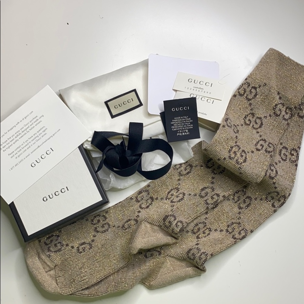 Authentic Gucci Lamé GG Socks Women Brown